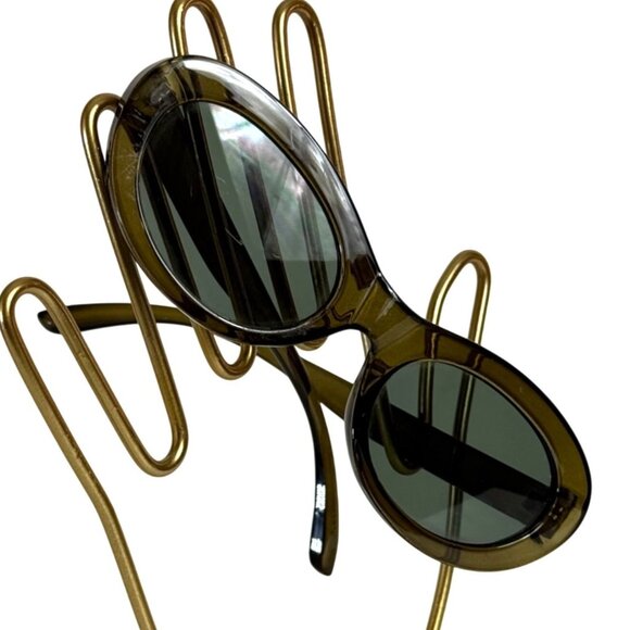 Avocado Green Oval Sunglasses Vintage Designer Inspired Dark Lenses Timeless - Picture 2 of 12